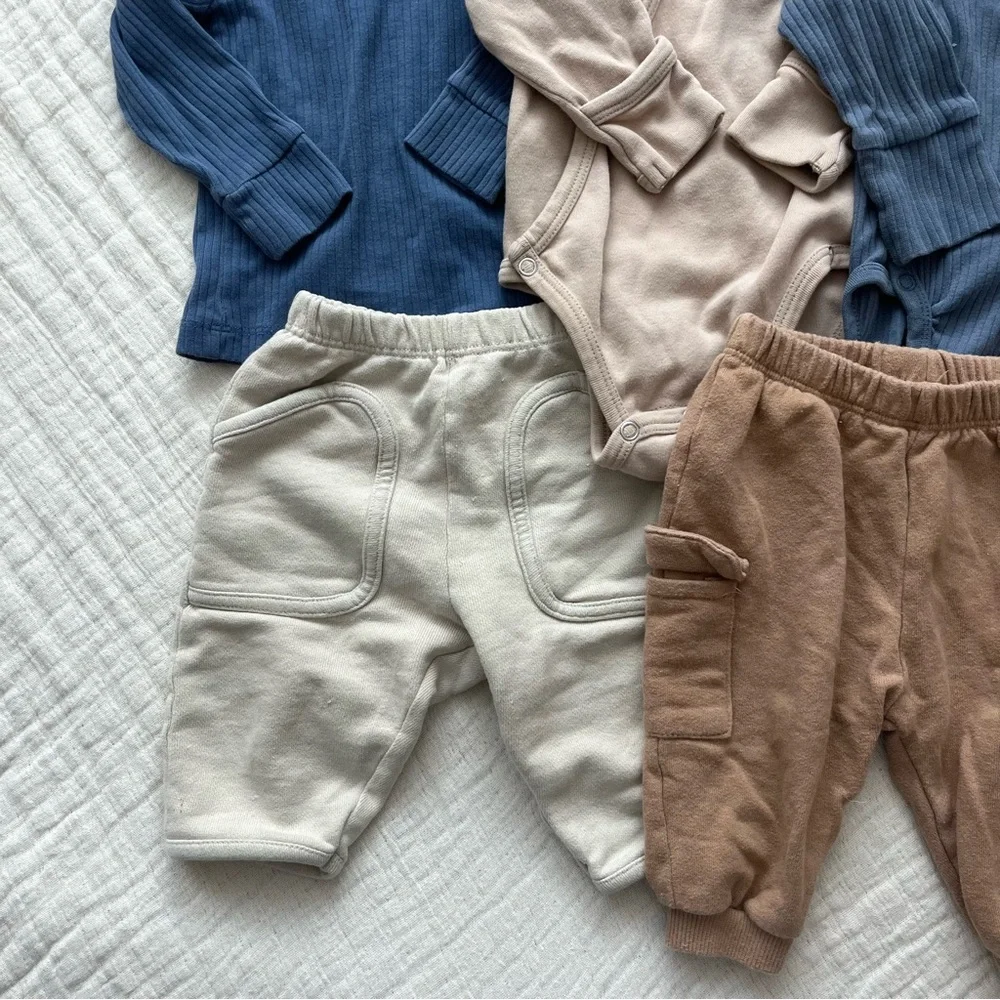 Zara + H&M + L’ovedbaby ribbed kimono bodysuit + plush sweat pants baby boy set